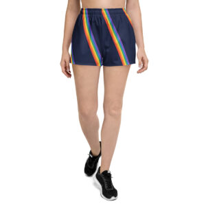 Rainbow Days Athletic Shorts in Rainbow stripes on navy — Printful product mockup