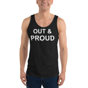 Out & Proud Tank in Black — Printful product mockup