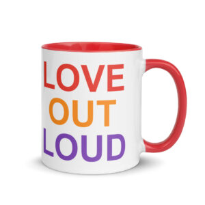 Love Out Loud Mug in Red — Printful product mockup